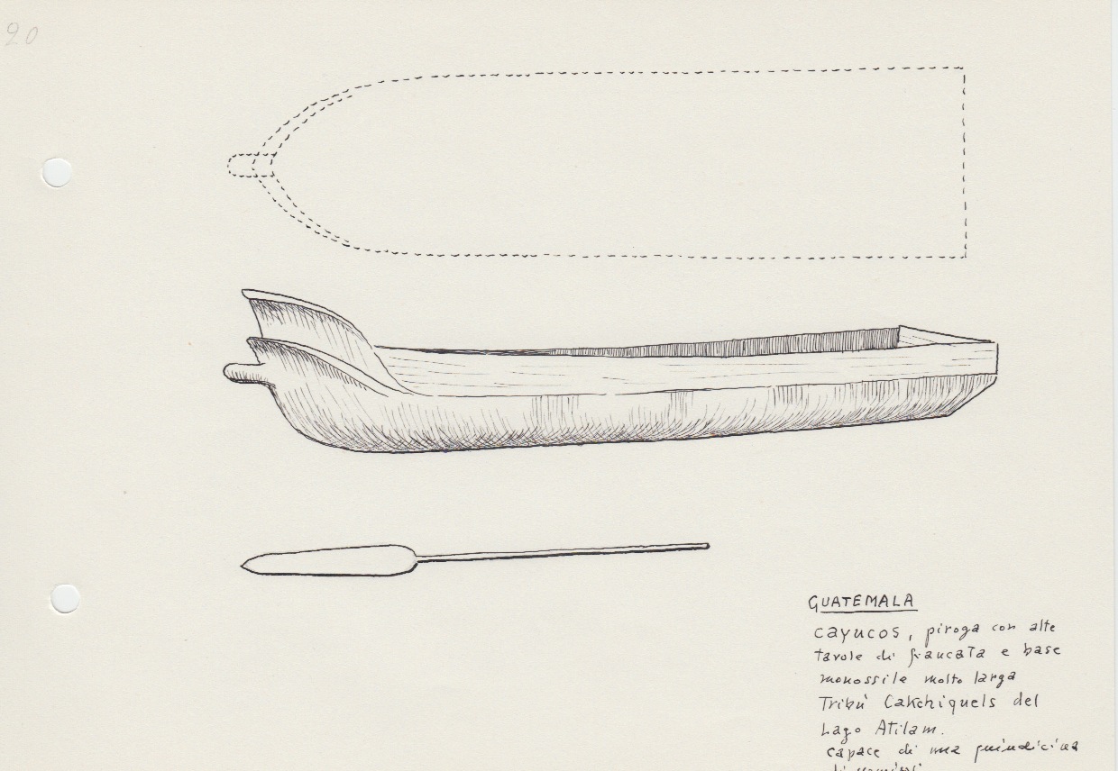 158 Guatemala - cayucos - piroga con alte tavole di fiancata e base monossile-Lago Atitlam-Tribu' Cakehiquels